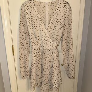 Chic Cream Polka Dot Long Sleeve Romper